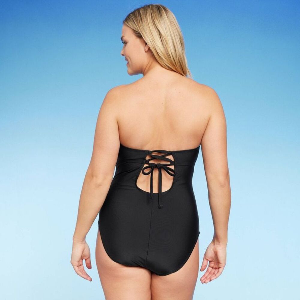 Kona Sol - Women's Bandeau Swimsuit Swimwear Black S Black - Picture 2 of 9